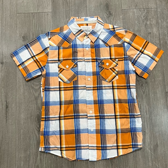Aeropostale Men's Pocket Shirt Short Sleeve Orange Blue Size Medium - Picture 1 of 9